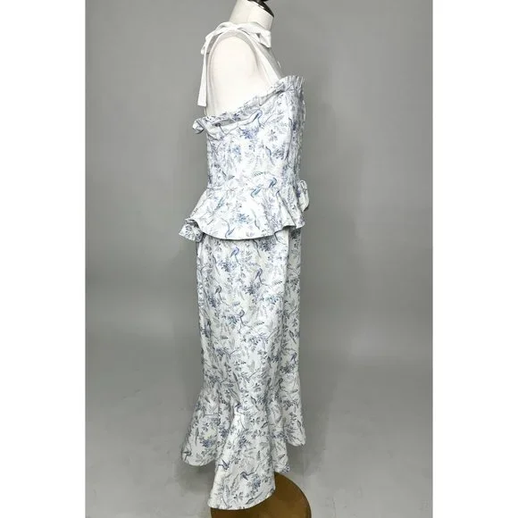 Antonio Melani x Born on Fifth Pippa Blue Floral Print Fit and Flare Peplum Dres - Picture 5 of 9